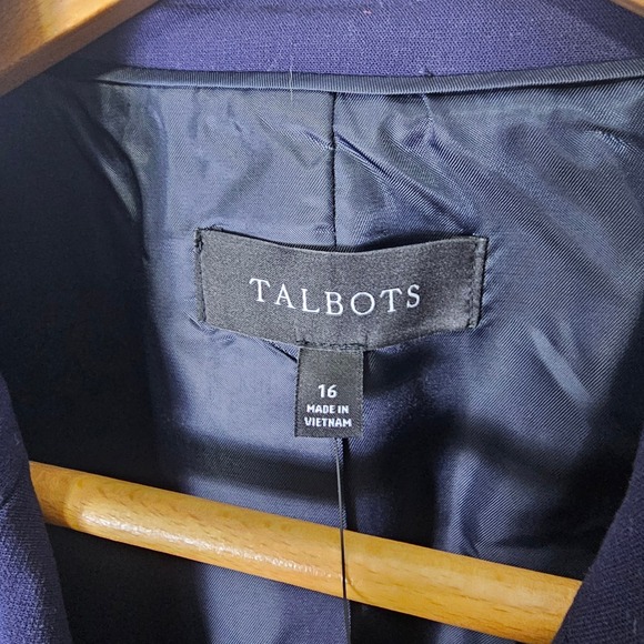 Talbots 16 Navy Blue Double Breasted Blazer Jacket Crest Buttons Tartan Heritage - Picture 3 of 11